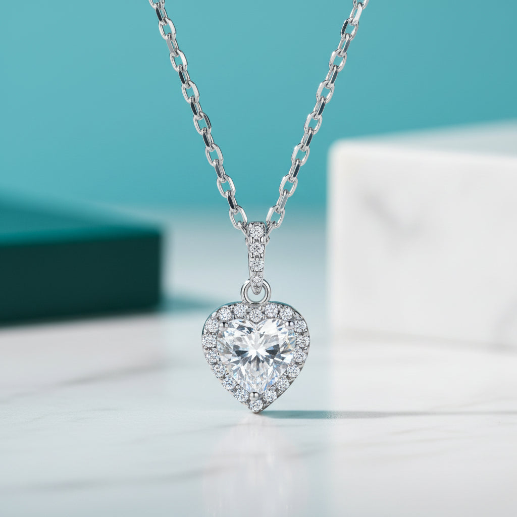 Heart Shaped 1.0 ct Diamond Halo Jewelry Set-Evani Jewelry