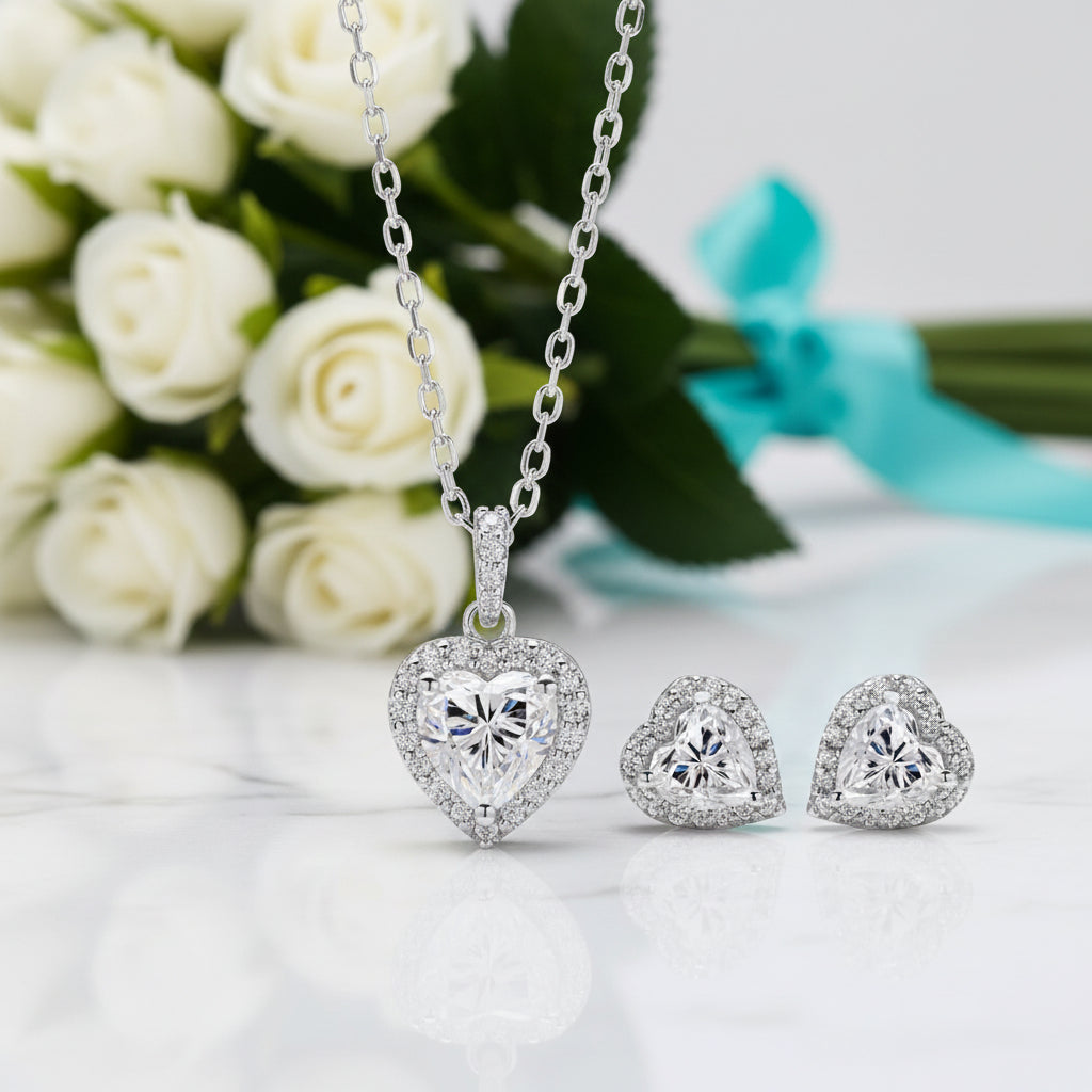 Heart Shaped 1.0 ct Diamond Halo Jewelry Set-Evani Jewelry