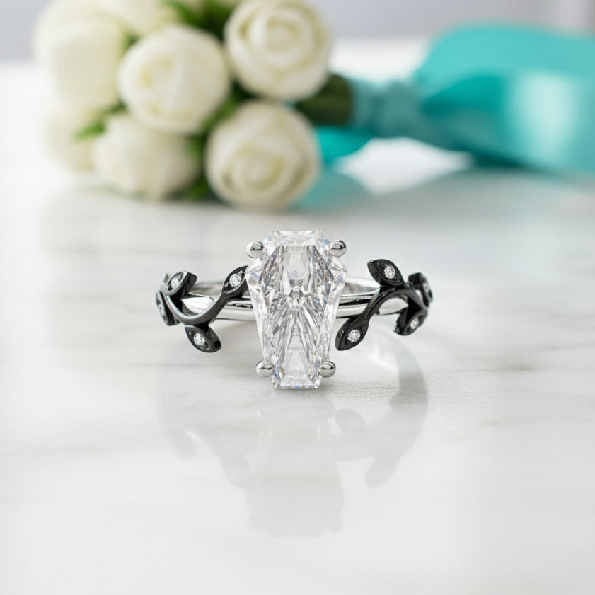 Hell and Back Gothic Engagement Rings in 14k Gold Limited Coffin Cut Diamond-Evani Naomi Jewelry