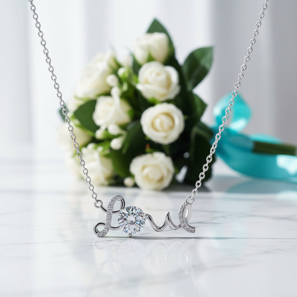 LOVE Word with 1.0 ct Diamond Necklace-Evani Jewelry