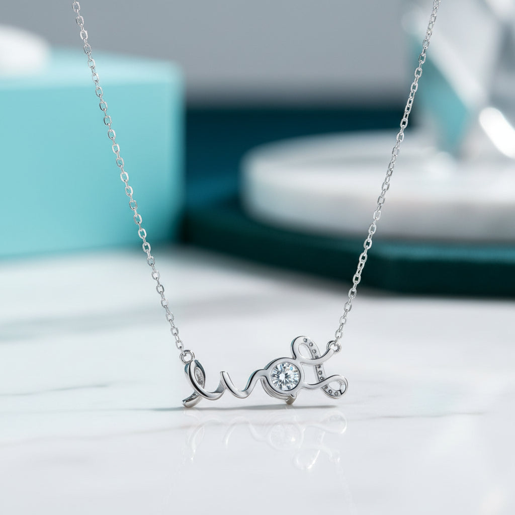 LOVE Word with 1.0 ct Diamond Necklace-Evani Jewelry