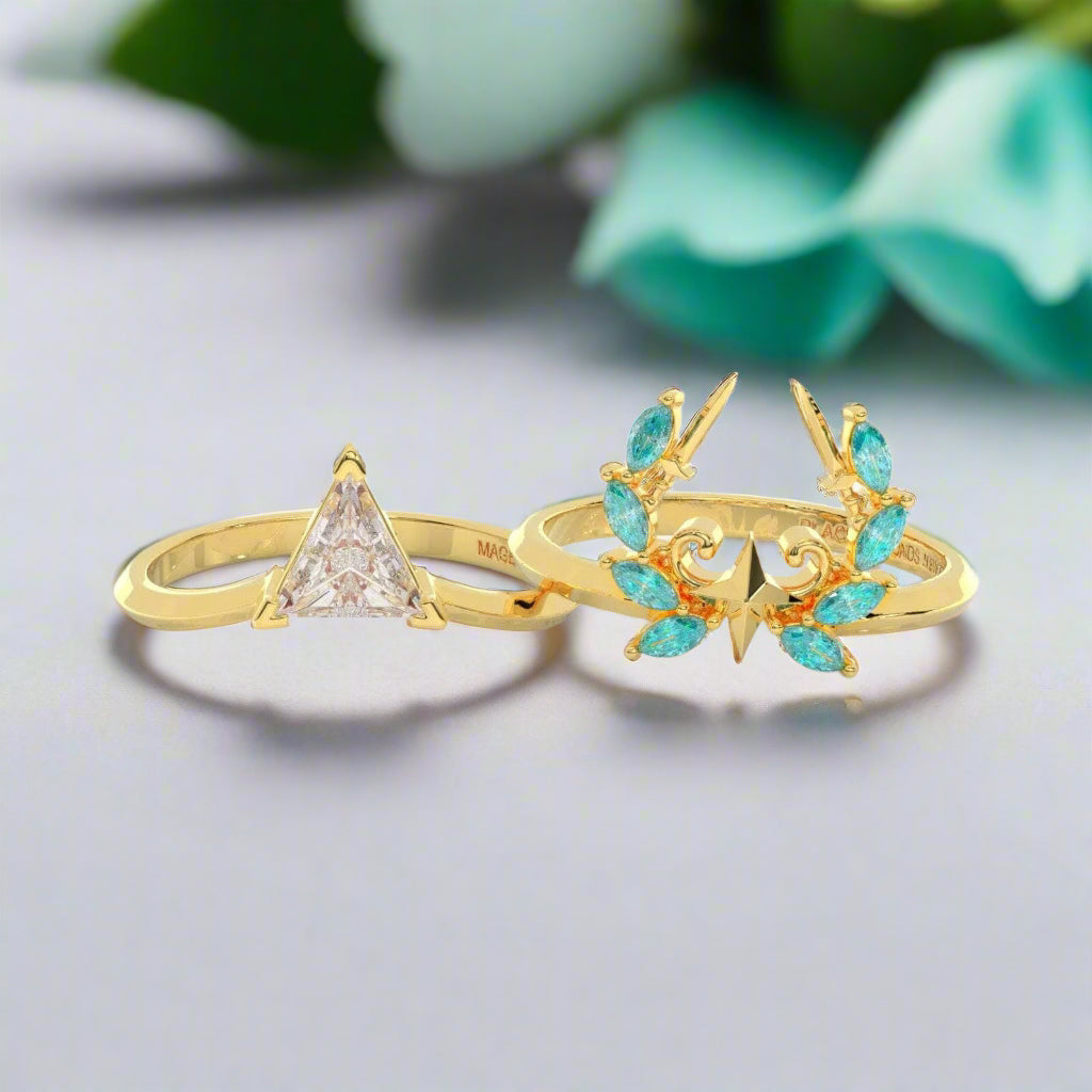 Light Mage Ring Set- Video Game Inspired Rings in 14k Rose Gold-Evani Naomi Jewelry