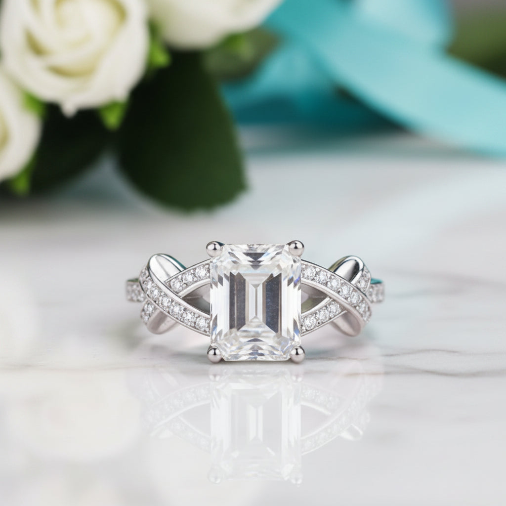 Luxurious 3ct Emerald cut Diamond Wedding Ring-Evani Jewelry