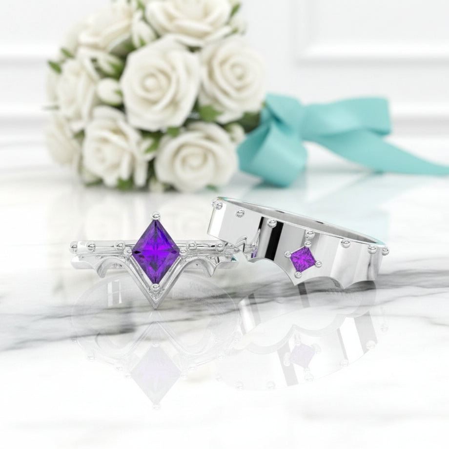 Amethyst Ring Set (Women) in 14k White Gold-Evani Jewelry
