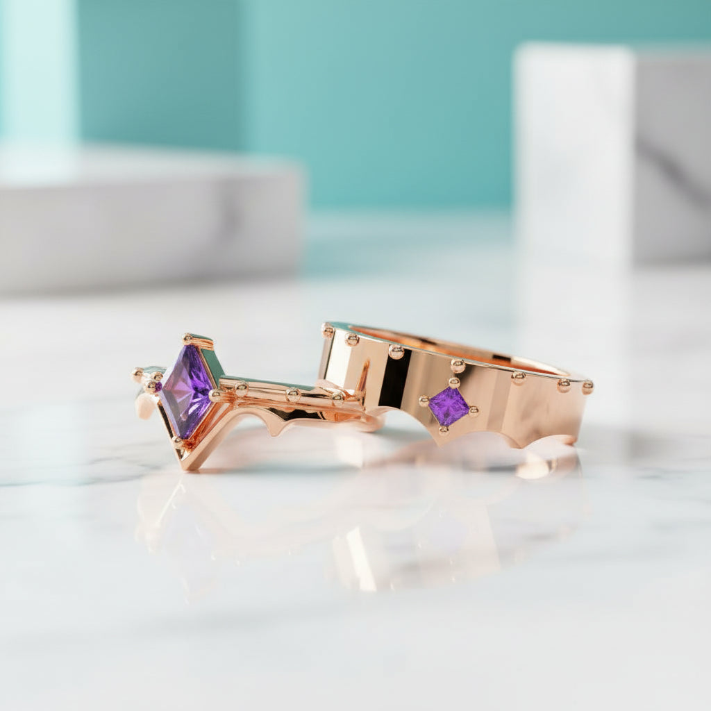 Amethyst Ring Set (Women) in 14k White Gold-Evani Jewelry