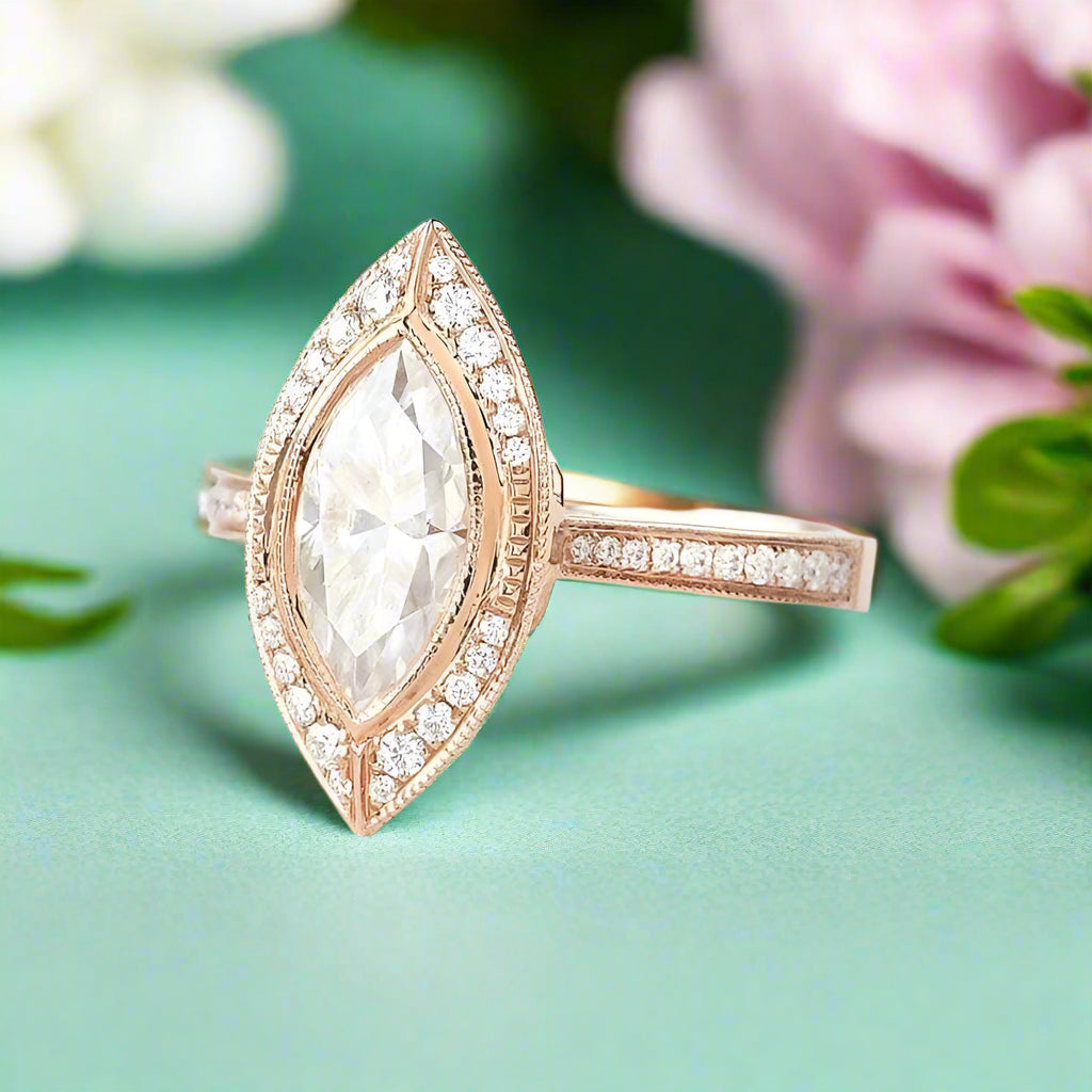 Marquise Cut 14K Rose Gold Engagement Ring-Evani Naomi Jewelry