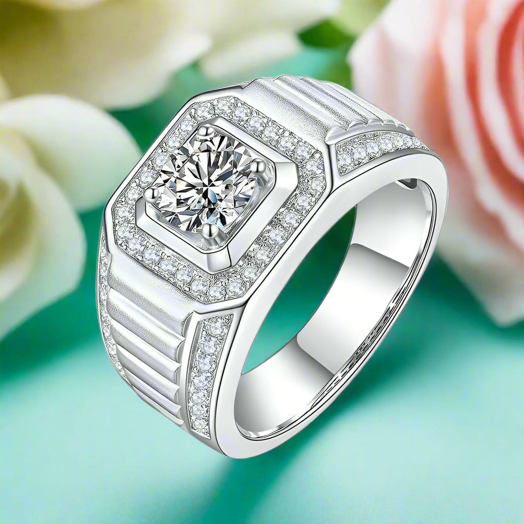 Men's 1.0 ct Round Diamond Halo Band-Evani Naomi Jewelry