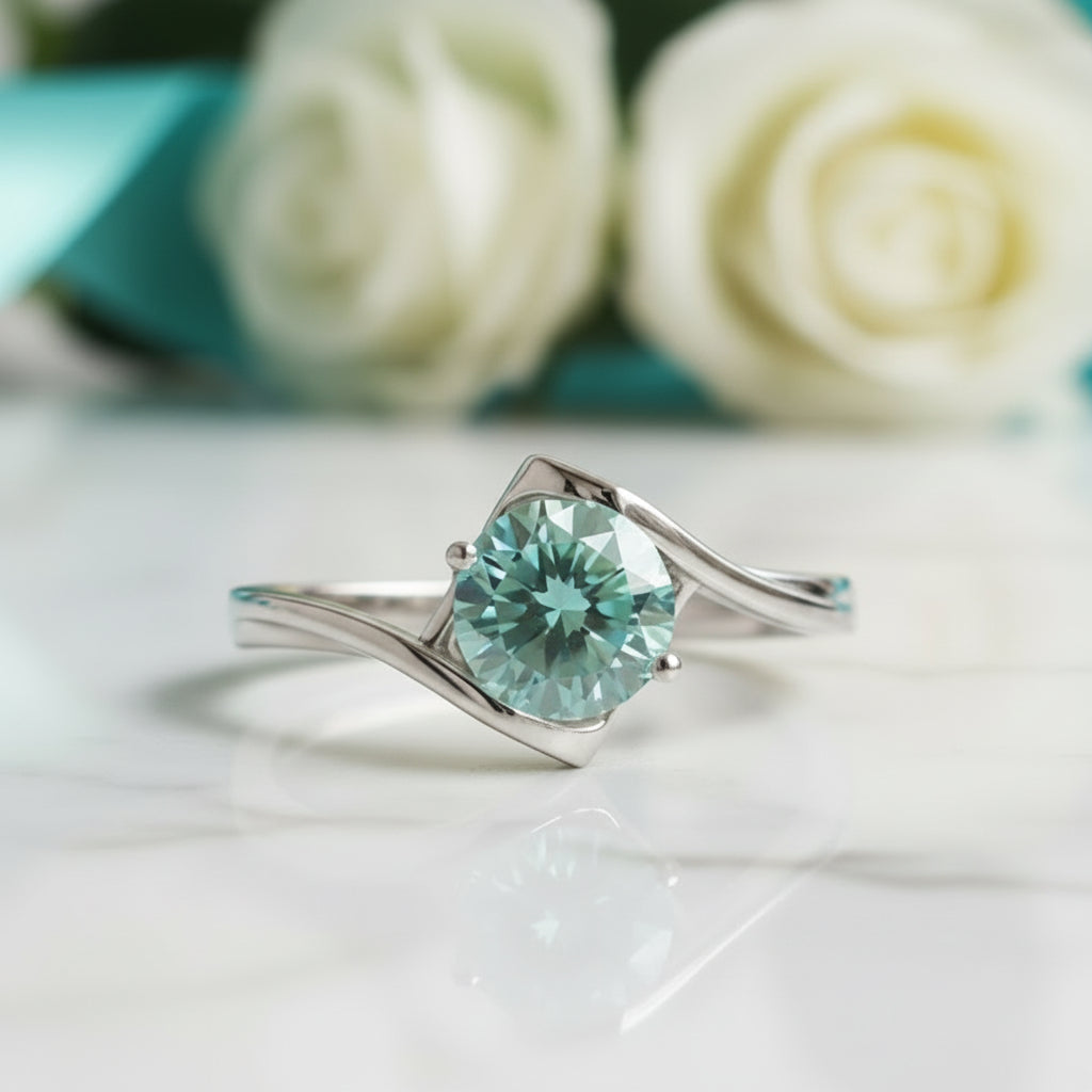 Modern Bypass 1.00 ct Round Diamond Engagement Ring-Evani Jewelry