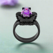 My Ever After Gothic Promise Rings in 14k Gold Coffin Cut with Skulls, Bat and Roses Diamond-Evani Naomi Jewelry