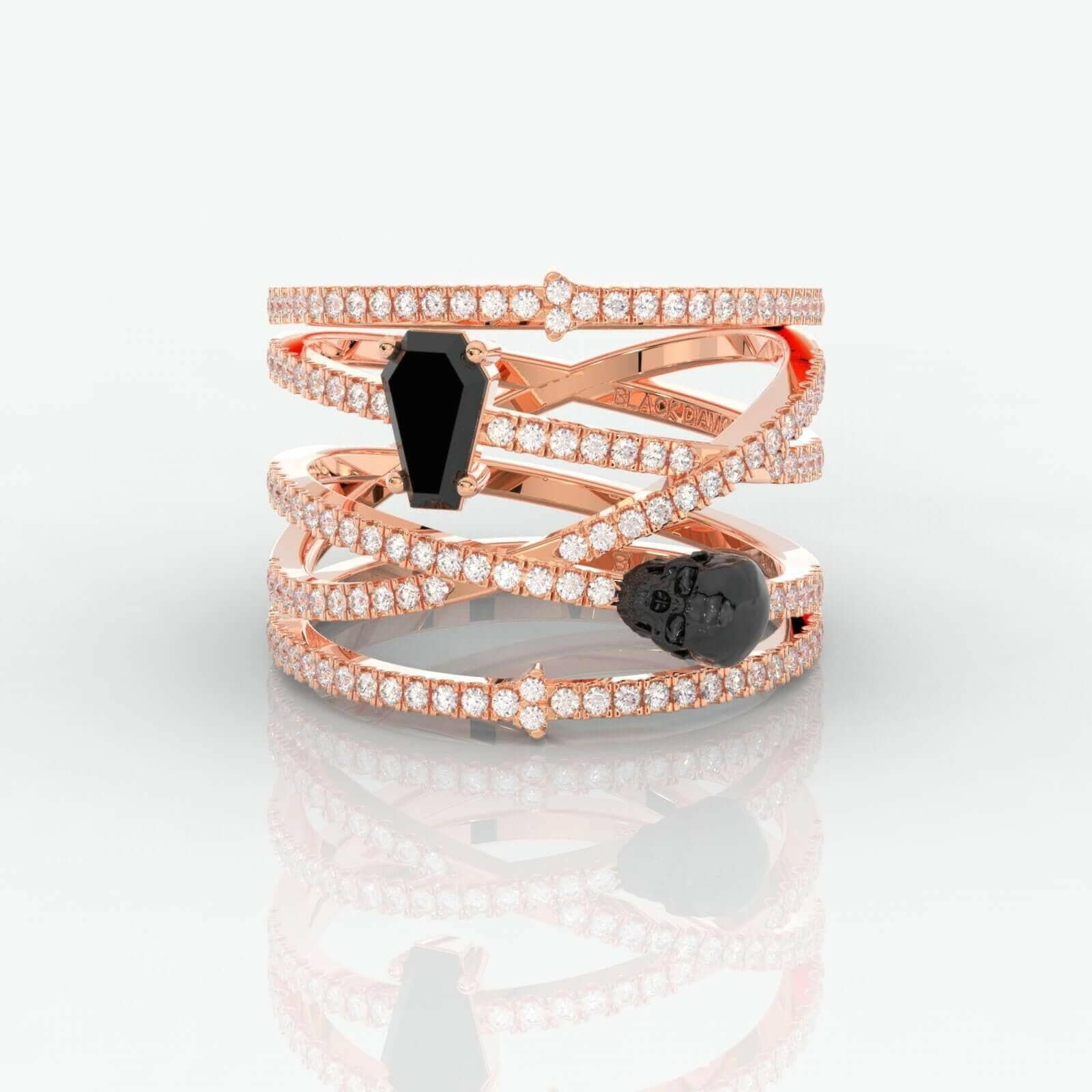 My Other Half Gothic Wedding Rings in 14k Gold Limited Coffin Shape Diamond-Evani Naomi Jewelry