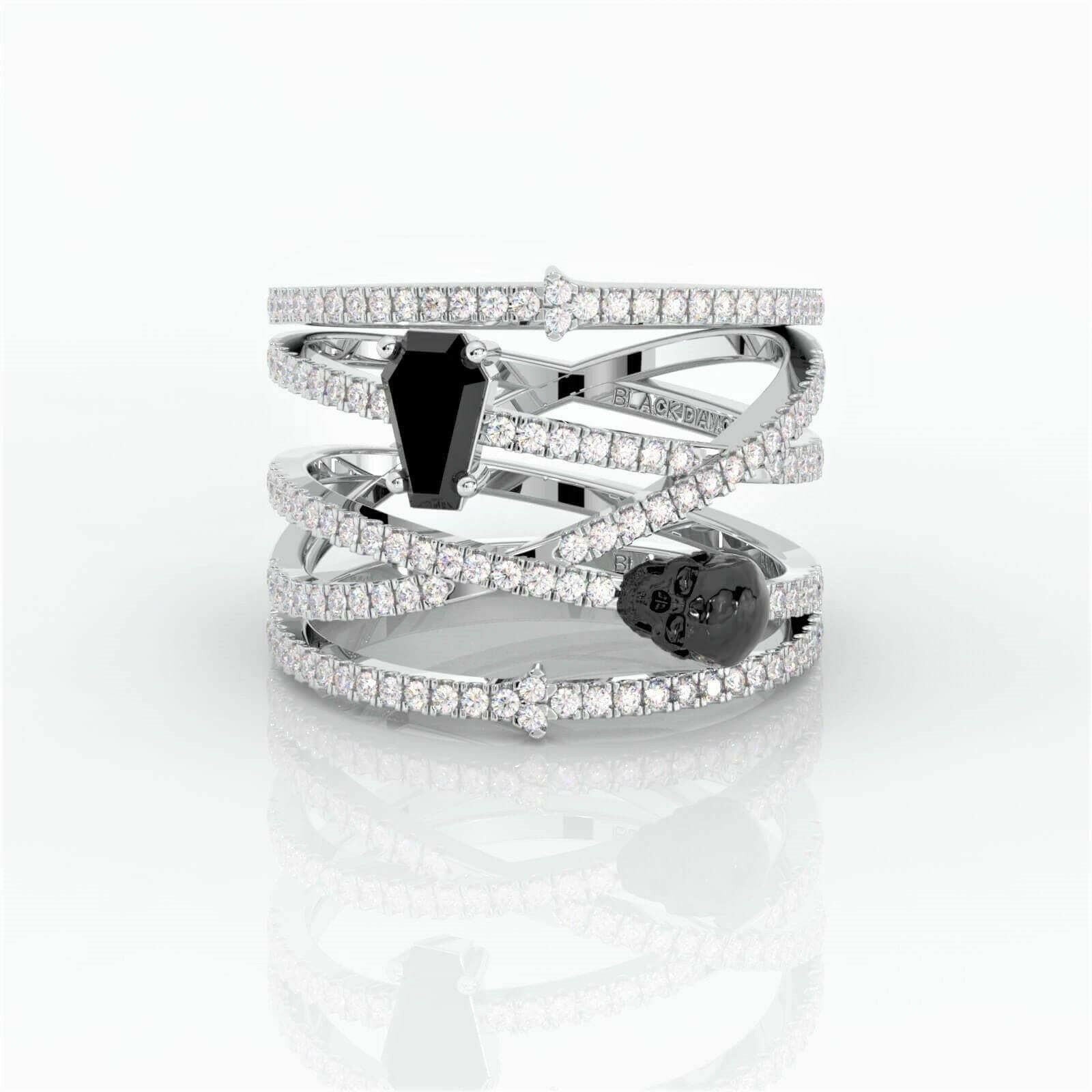 My Other Half Gothic Wedding Rings in 14k Gold Limited Coffin Shape Diamond-Evani Naomi Jewelry