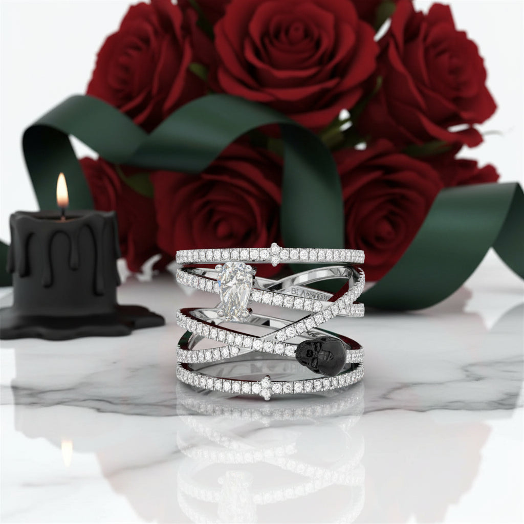 My Other Half Gothic Wedding Rings in 14k Gold Limited Coffin Shape Diamond-Evani Jewelry