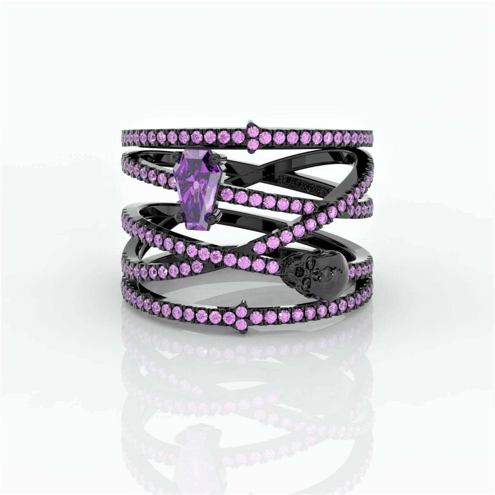 My Other Half Gothic Wedding Rings in 14k Gold Limited Coffin Shape Diamond-Evani Naomi Jewelry
