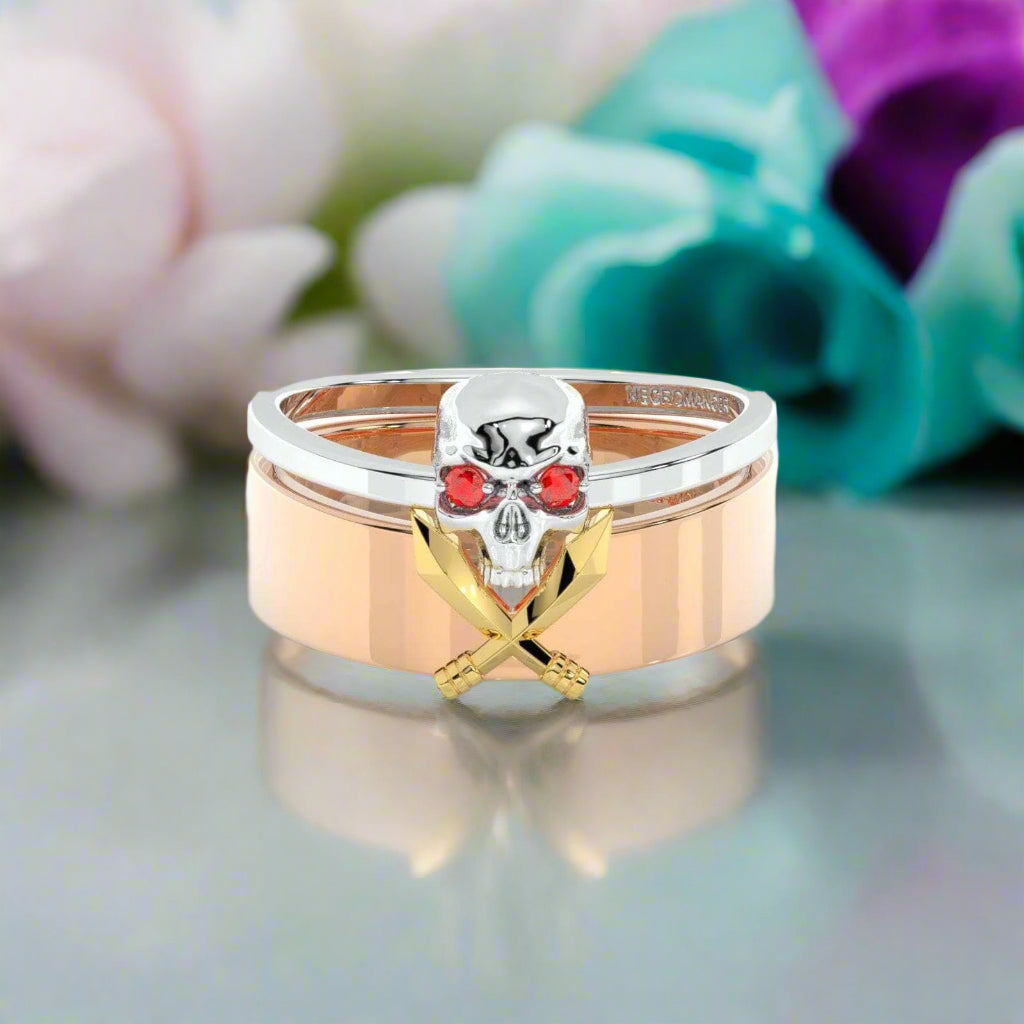 Necromancer's Couples Ring- Video Game Inspired Rings in 14k Rose Gold-Evani Naomi Jewelry