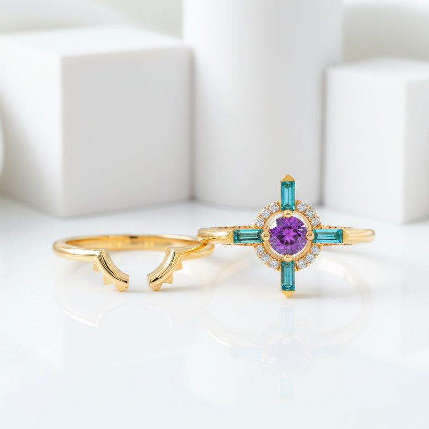Outlaw's Amethyst Ring Set in 14k Yellow Gold-Evani Jewelry