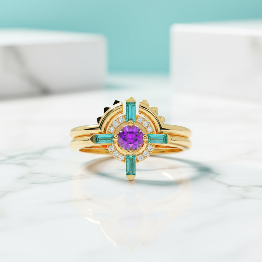 Outlaw's Amethyst Ring Set in 14k Yellow Gold-Evani Jewelry