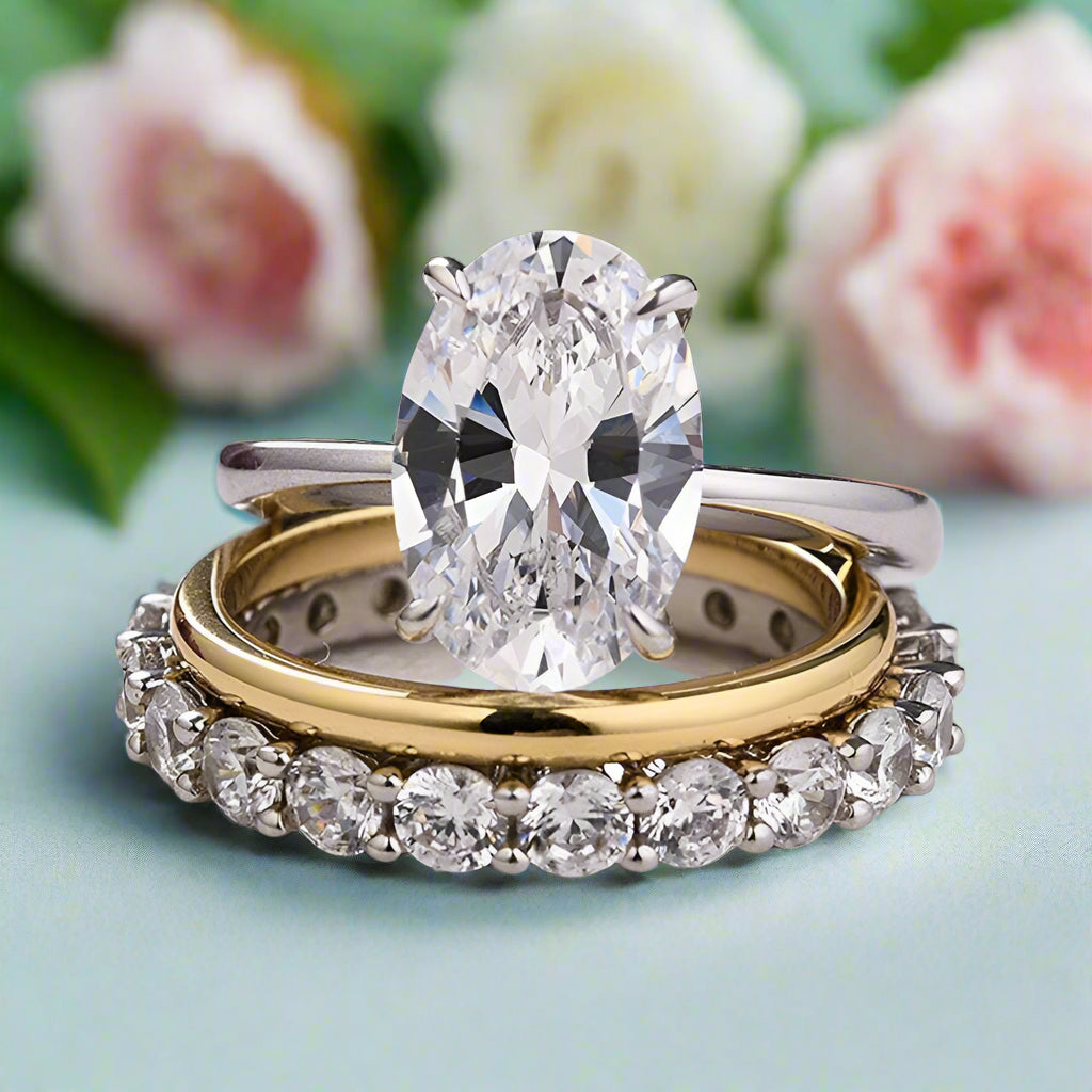 Oval Cut 3.5 ct Diamond 3-Pieces Bridal Set-Evani Naomi Jewelry