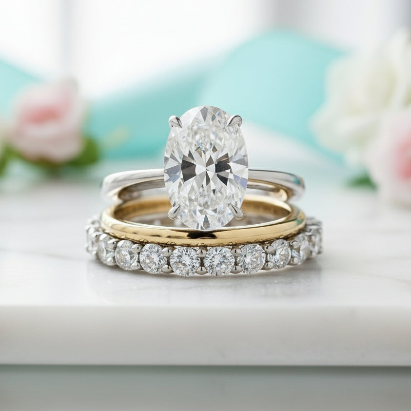 3.5ct Oval Cut Diamond Option3-Pieces Bridal Set