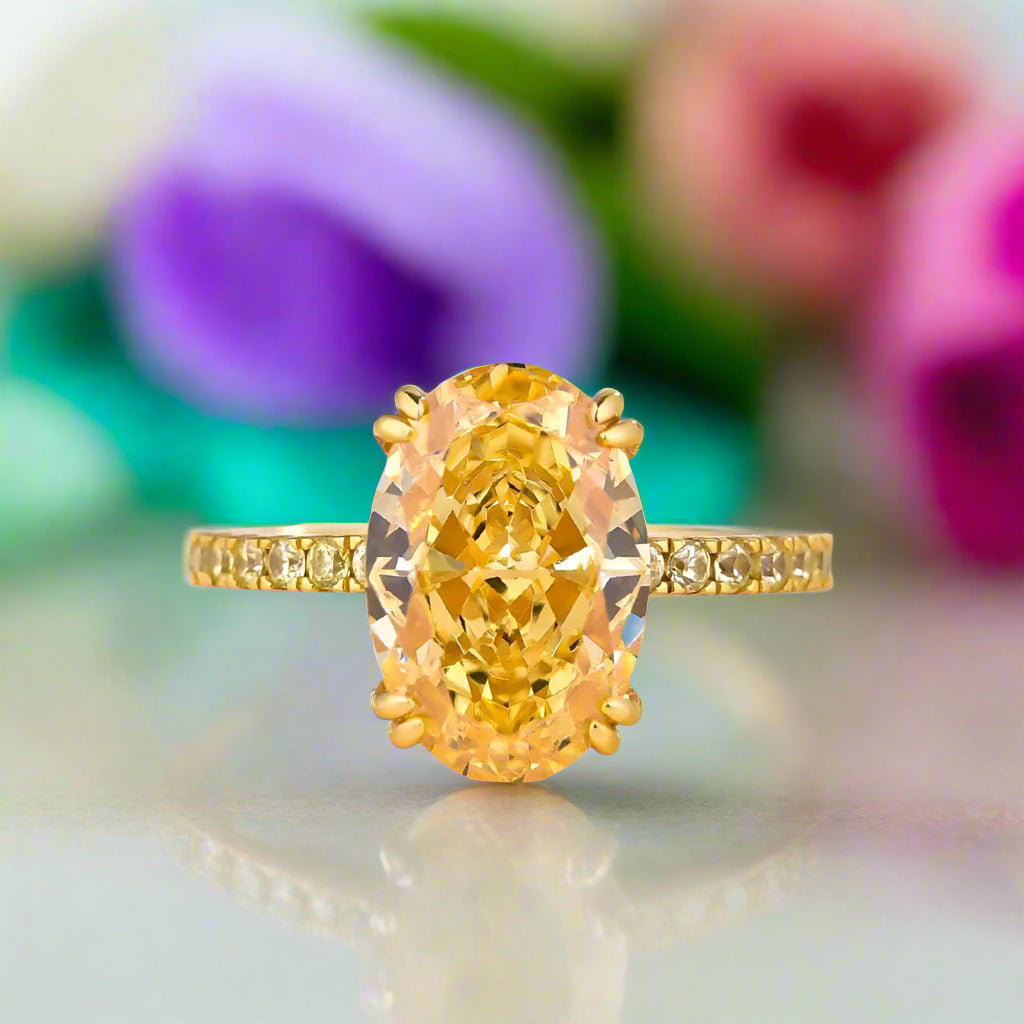 Oval Cut 3.5ct Yellow Sapphire Yellow Gold Bridal Set-Evani Jewelry