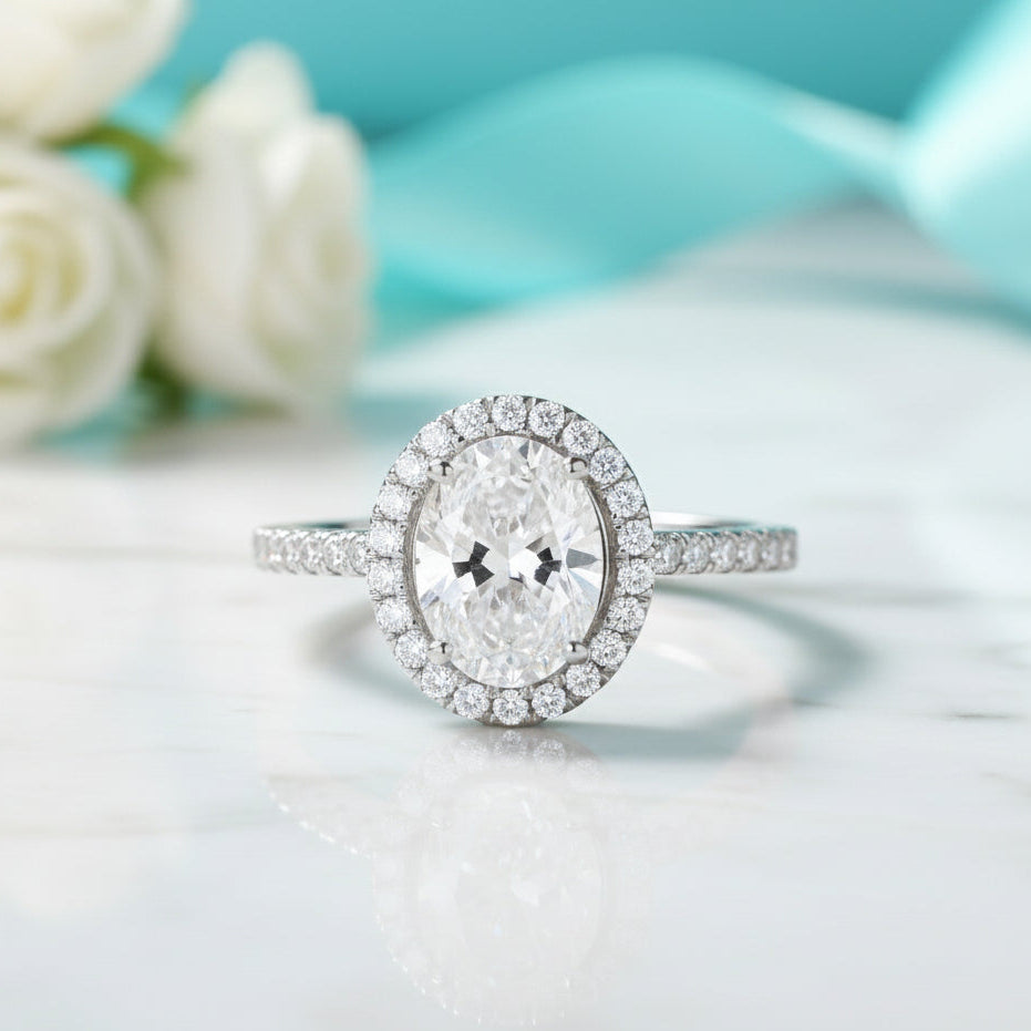 1.50 ct Oval-cut Diamond Halo Engagement Ring-Evani Jewelry