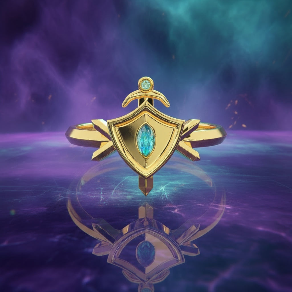 Paladin's Shield Ring (Unisex)- Video Game Inspired Rings in 14k Yellow Gold-Evani Naomi Jewelry