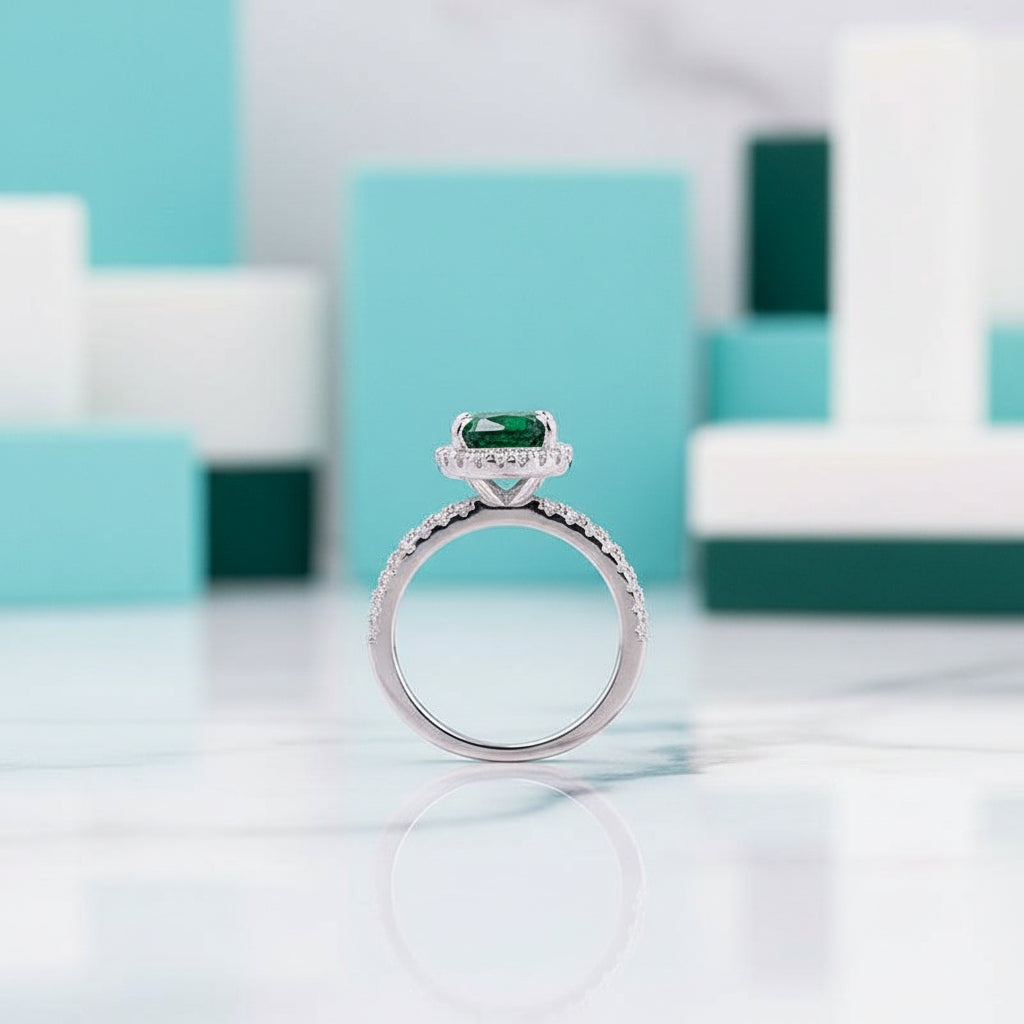 Pear Cut 2.2 ct Emerald Green Diamond Halo Bridal Ring Set-Evani Jewelry