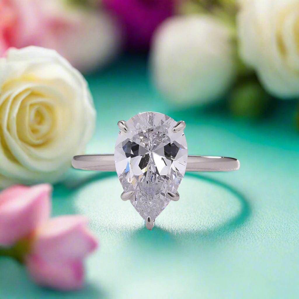 Pear Cut 3.5 ct Diamond White Gold Engagement Ring-Evani Jewelry