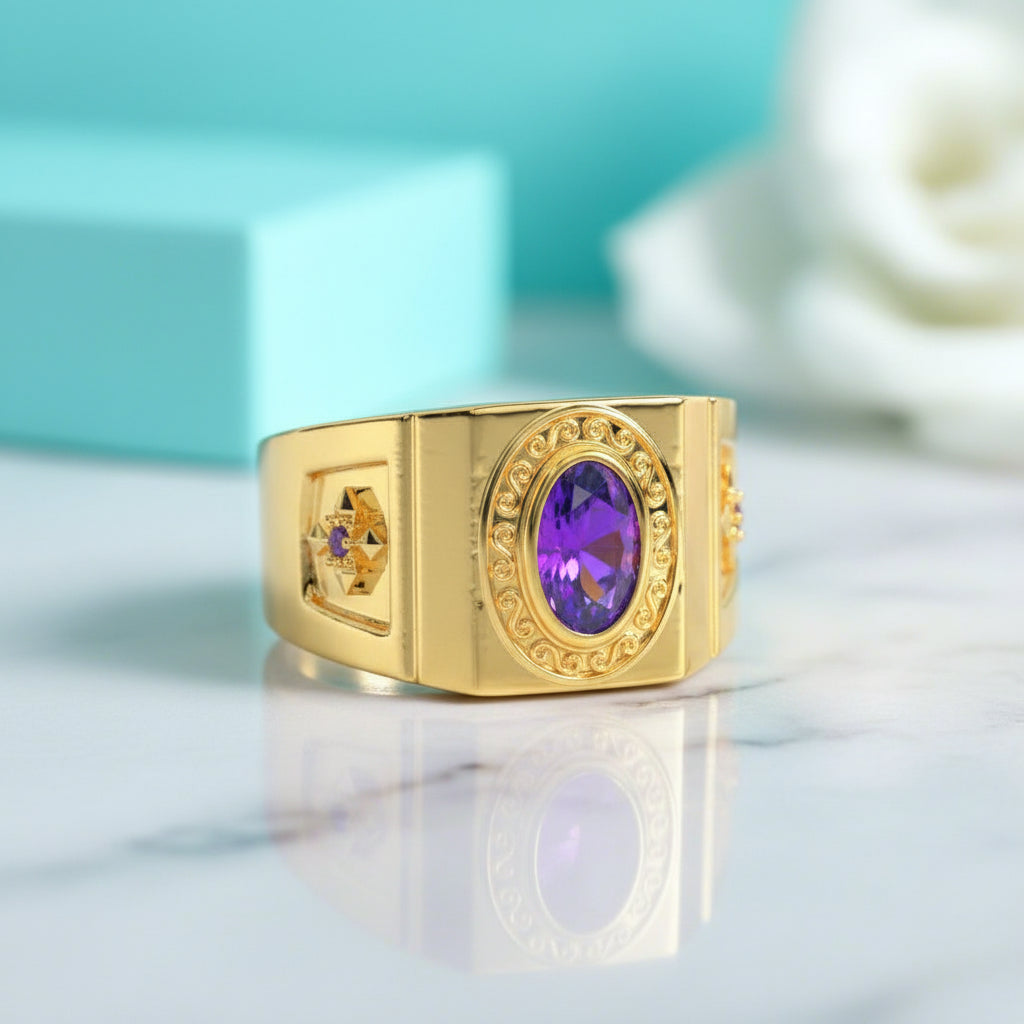 Amethyst Birthstone with 14k Yellow Gold Ring Set-Evani Jewelry