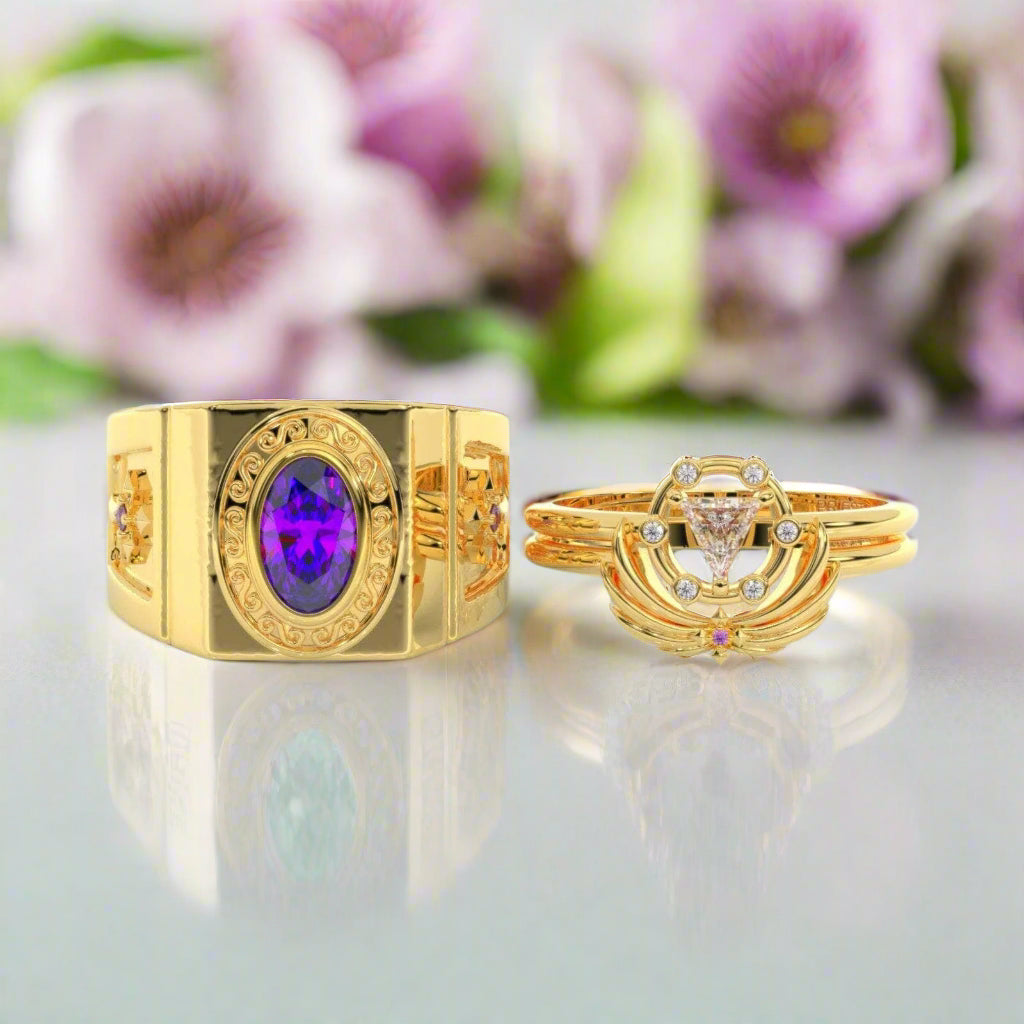 Priest's Ring Set- Video Game Inspired Rings in 14k Yellow Gold-Evani Naomi Jewelry