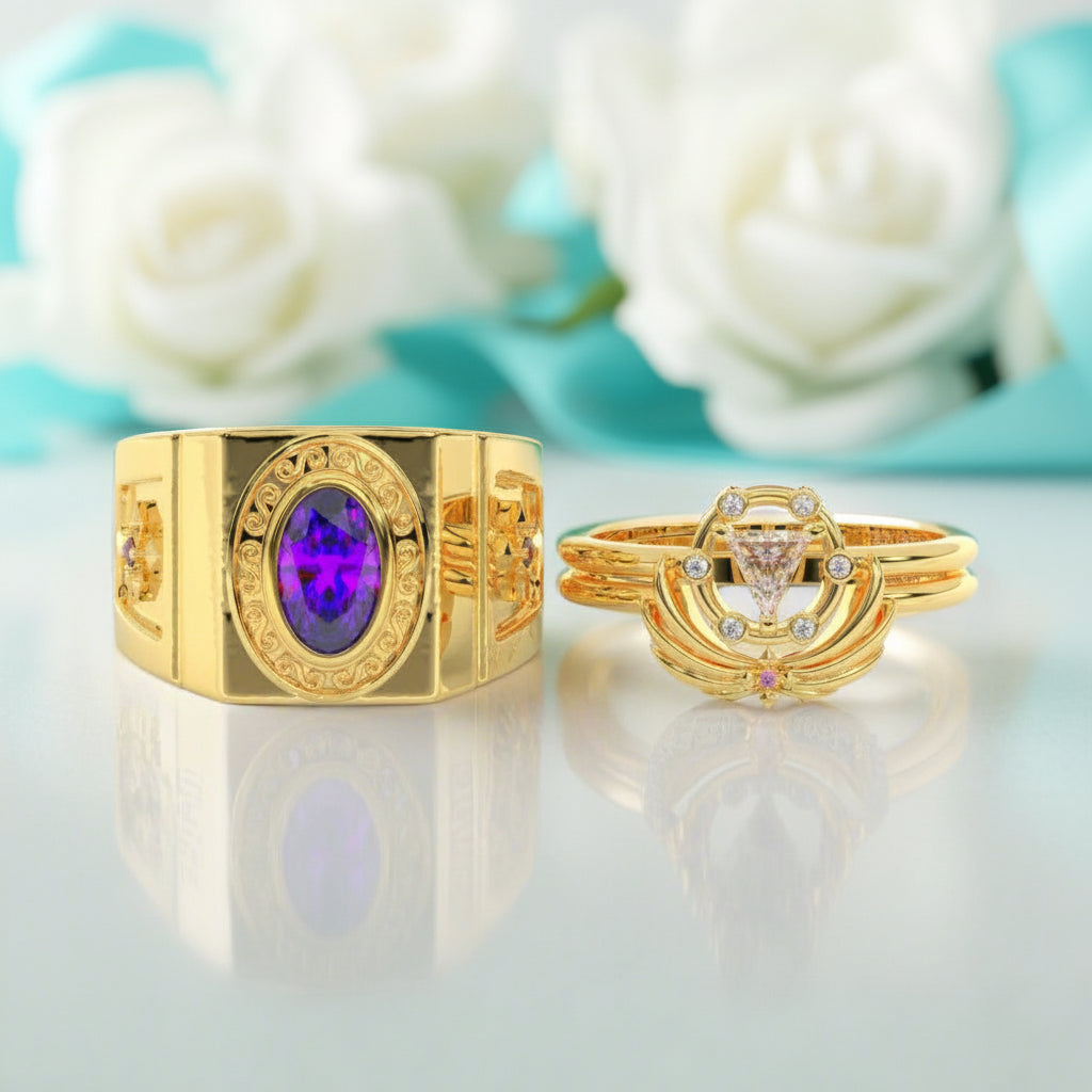 Amethyst Birthstone with 14k Yellow Gold Ring Set-Evani Jewelry