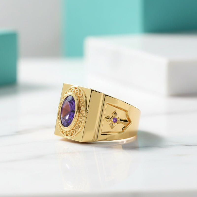 Amethyst Birthstone with 14k Yellow Gold Ring Set-Evani Jewelry