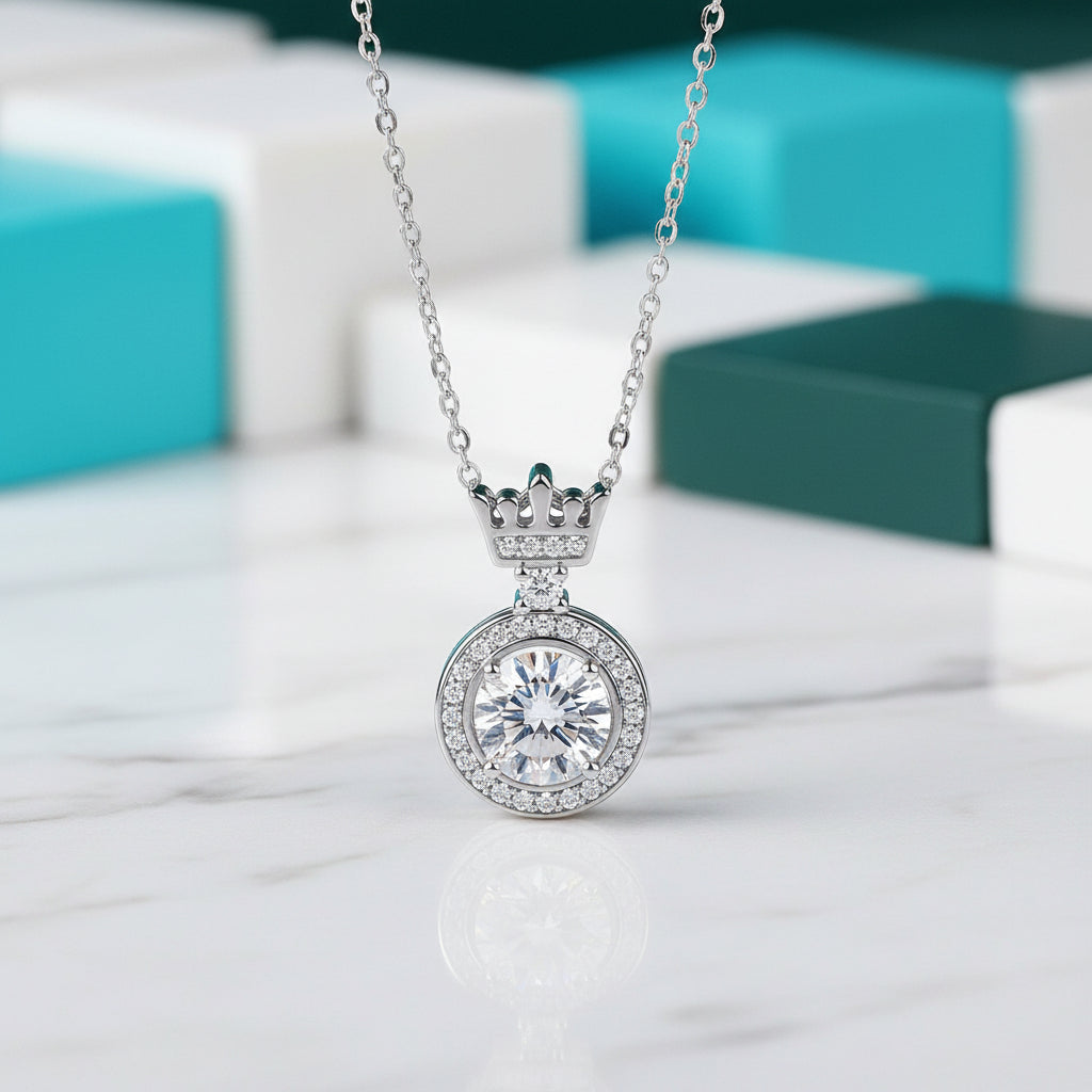 Princess Crown 1.0 ct Diamond Necklace-Evani Jewelry