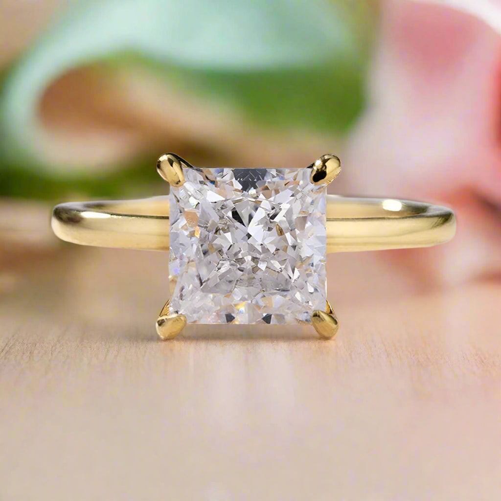 Princess Cut 2.5 ct Diamond Yellow Gold Engagement Ring-Evani Jewelry