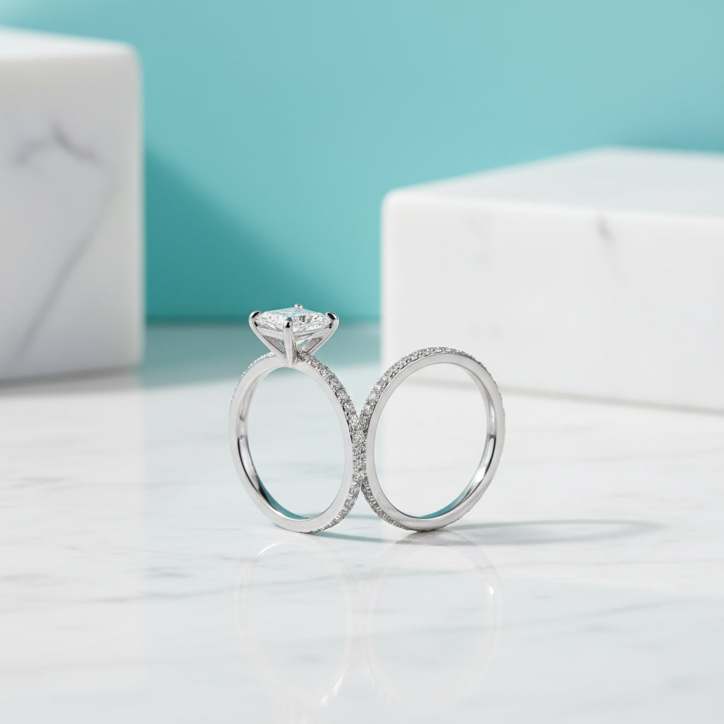 Princess-cut 1.0 ct Diamond Ring Set-Evani Jewelry