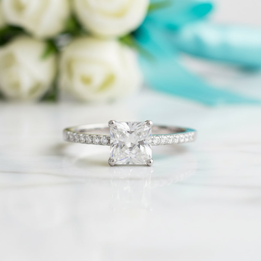 1.00 ct Princess-cut Half-Eternity Diamond Engagement Ring-Evani Jewelry