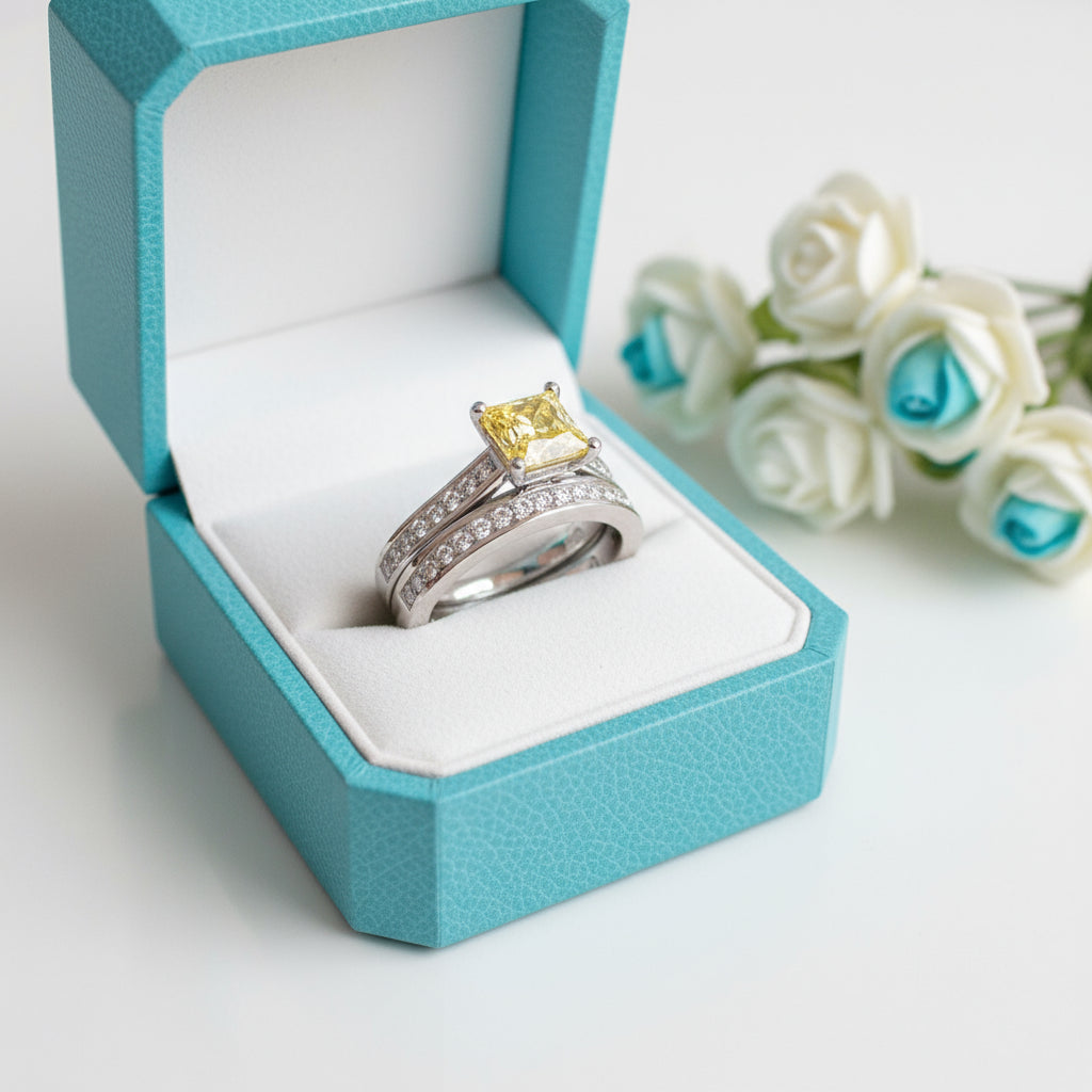 Princess-cut 1.5 ct Diamond Wedding Ring Set-Evani Naomi Jewelry