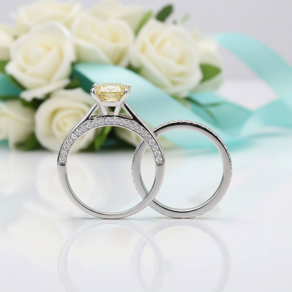 Princess-cut 1.5 ct Diamond Wedding Ring Set-Evani Jewelry
