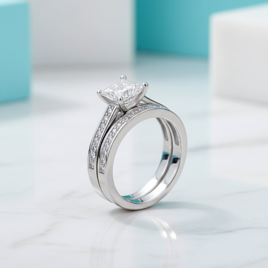 1.5 ct Princess-cut Diamond Birthstone Wedding Ring Set-Evani Jewelry