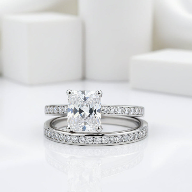 1.5 ct Princess-cut Diamond Birthstone Wedding Ring Set-Evani Jewelry