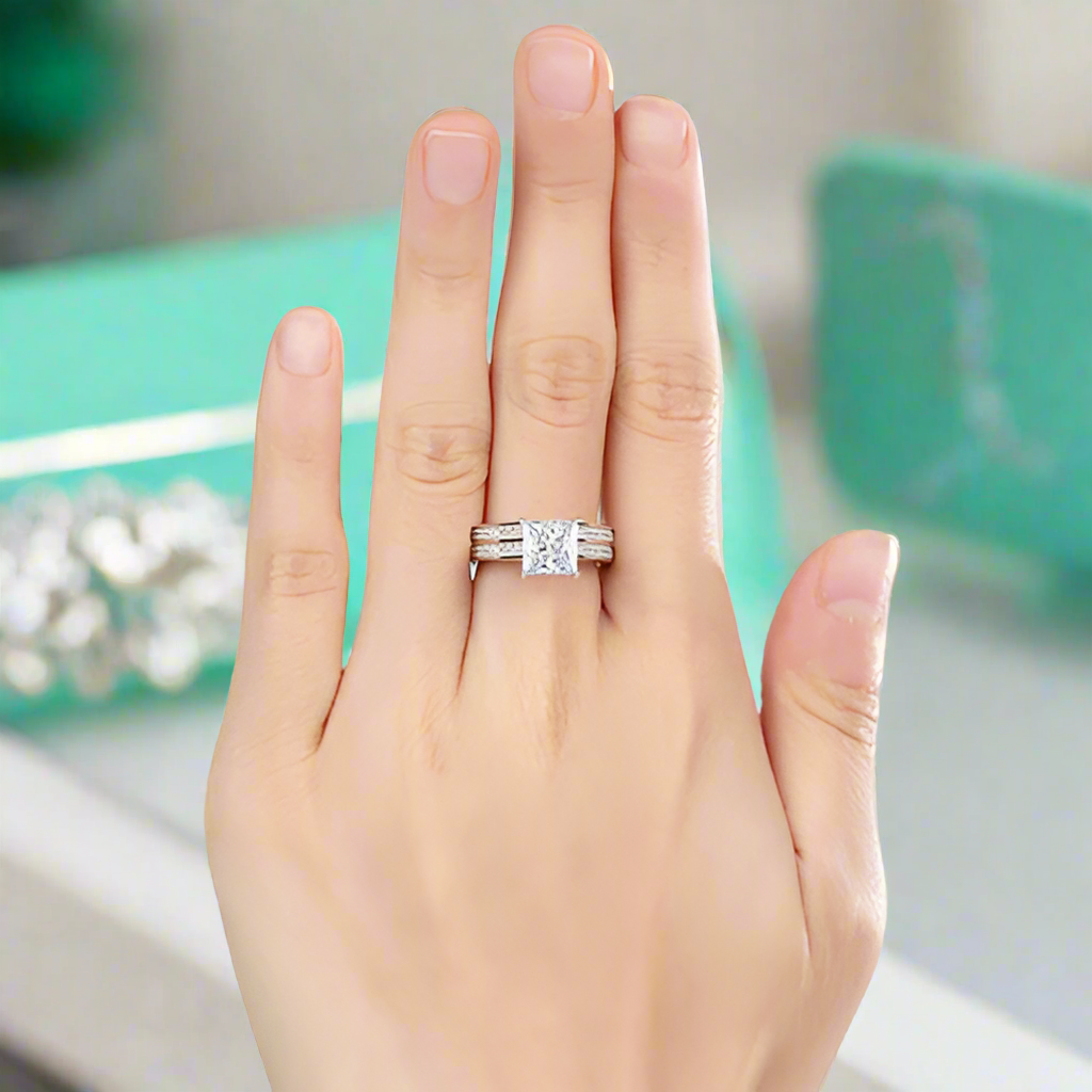Princess-cut 1.5 ct Diamond Wedding Ring Set-Evani Naomi Jewelry