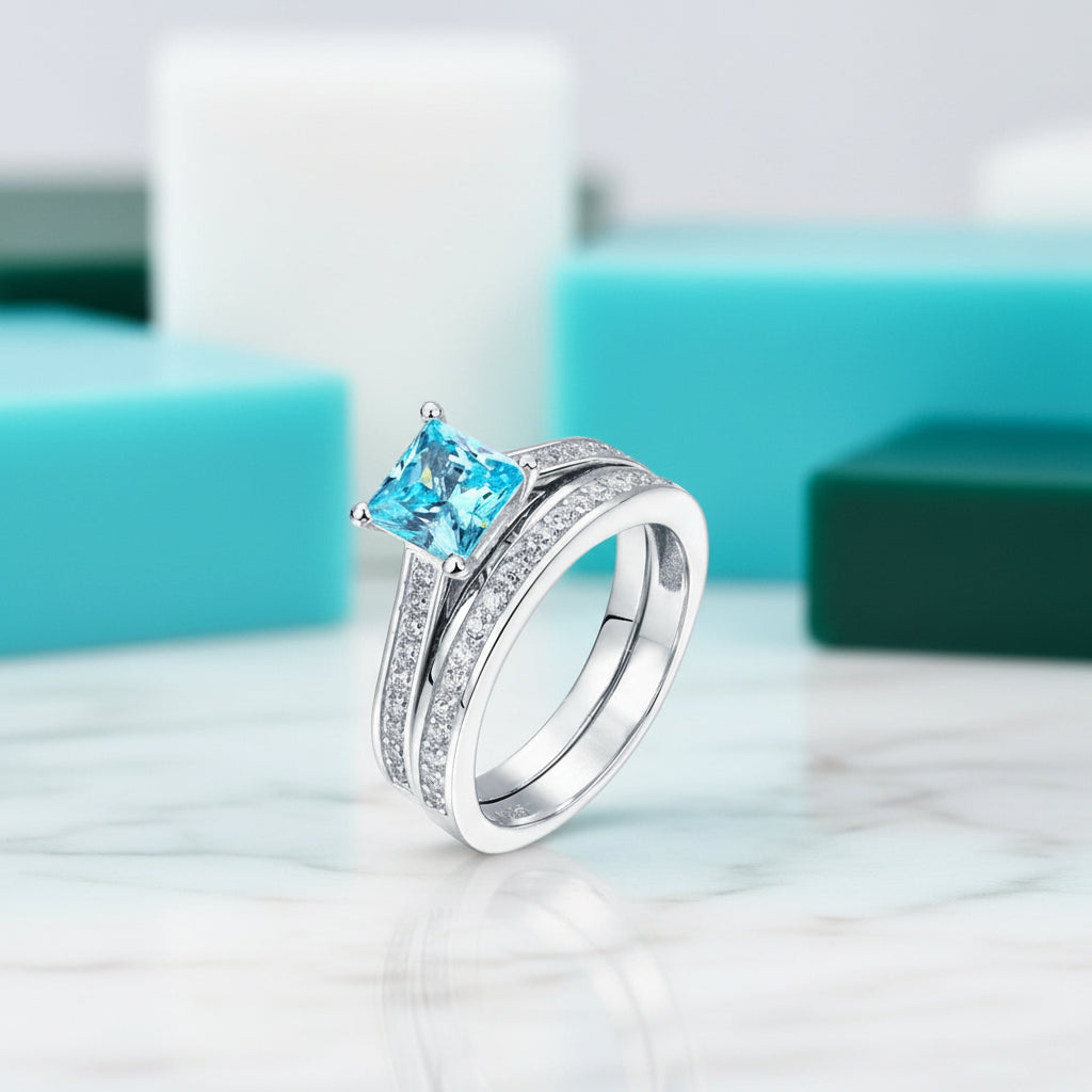 Princess-cut 1.5 ct Diamond Wedding Ring Set-Evani Jewelry