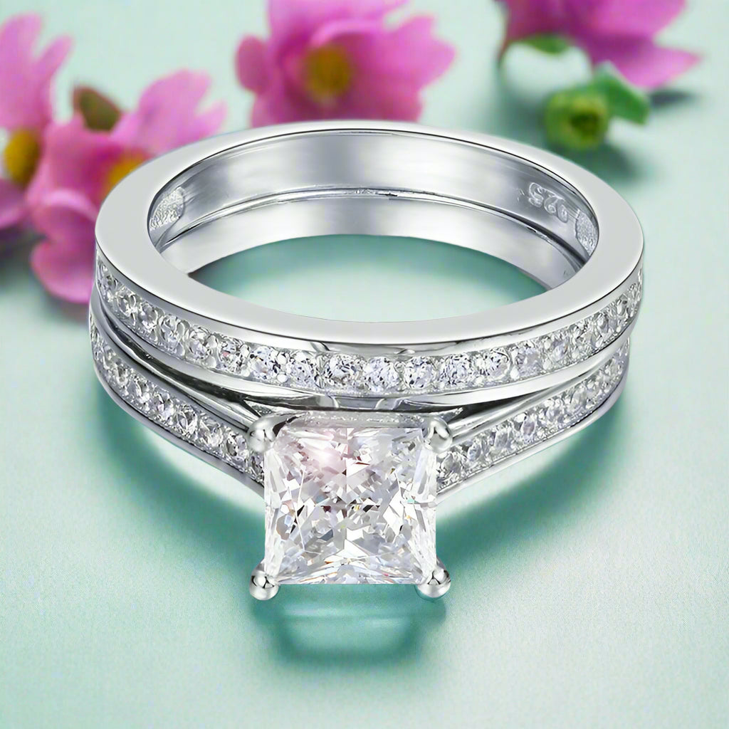 Princess-cut 1.5 ct Diamond Wedding Ring Set-Evani Naomi Jewelry