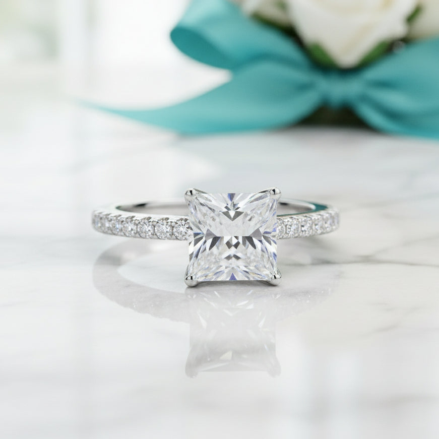 Princess-cut 1.50 ct Half Eternity Diamond Engagement Ring-Evani Jewelry