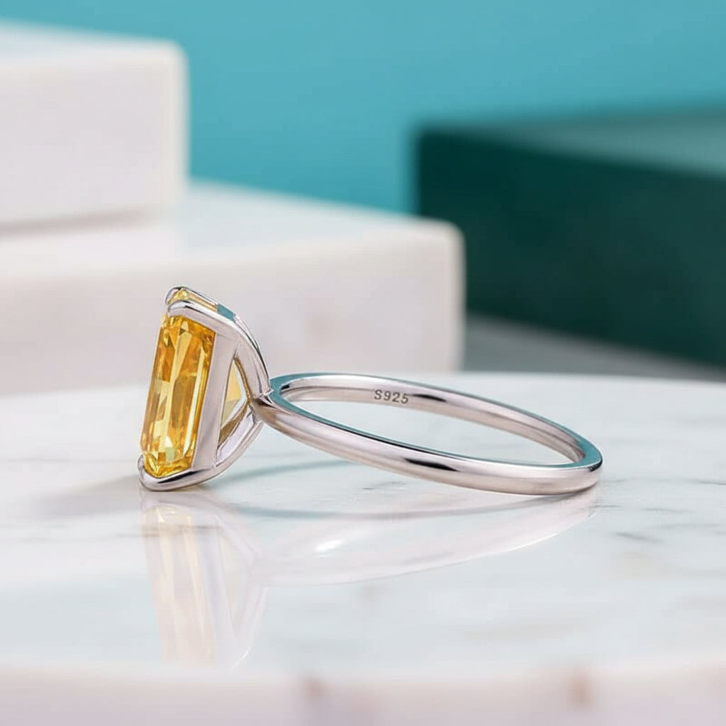 Radiant Cut 5.0ct Yellow Sapphire White Gold Engagement Ring-Evani Jewelry