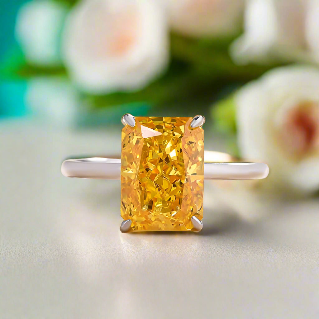 Radiant Cut 5.0ct Yellow Sapphire White Gold Engagement Ring-Evani Naomi Jewelry
