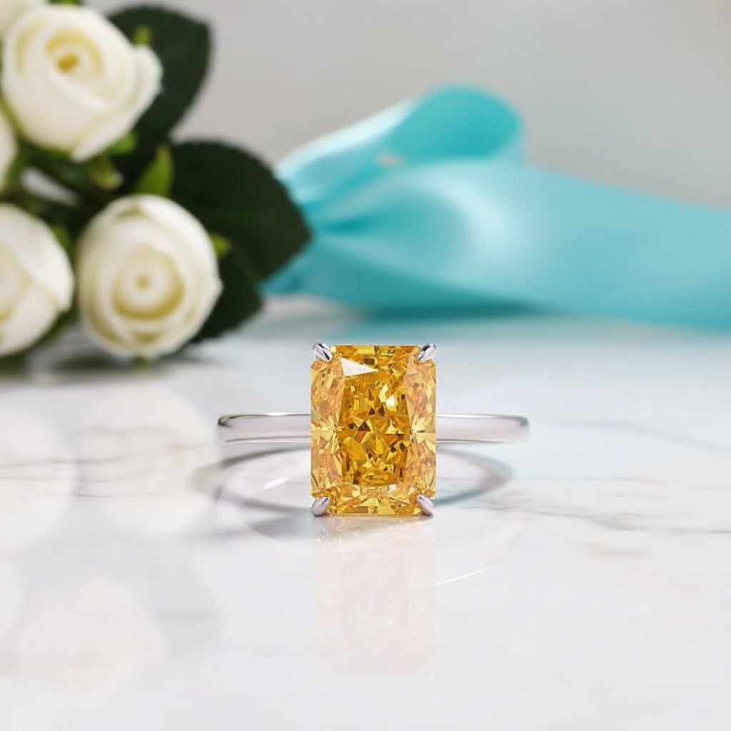 Radiant Cut 5.0ct Yellow Sapphire White Gold Engagement Ring-Evani Jewelry