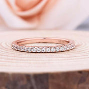 Rose Gold Halo Cushion Cut Peachy Pink Stone Wedding Ring Set-Evani Naomi Jewelry