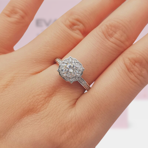 Round 1.00 ct Diamond Halo Channel Engagement Ring-Evani Jewelry