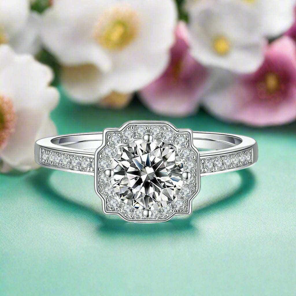 Round 1.00 ct Diamond Halo Channel Engagement Ring-Evani Jewelry