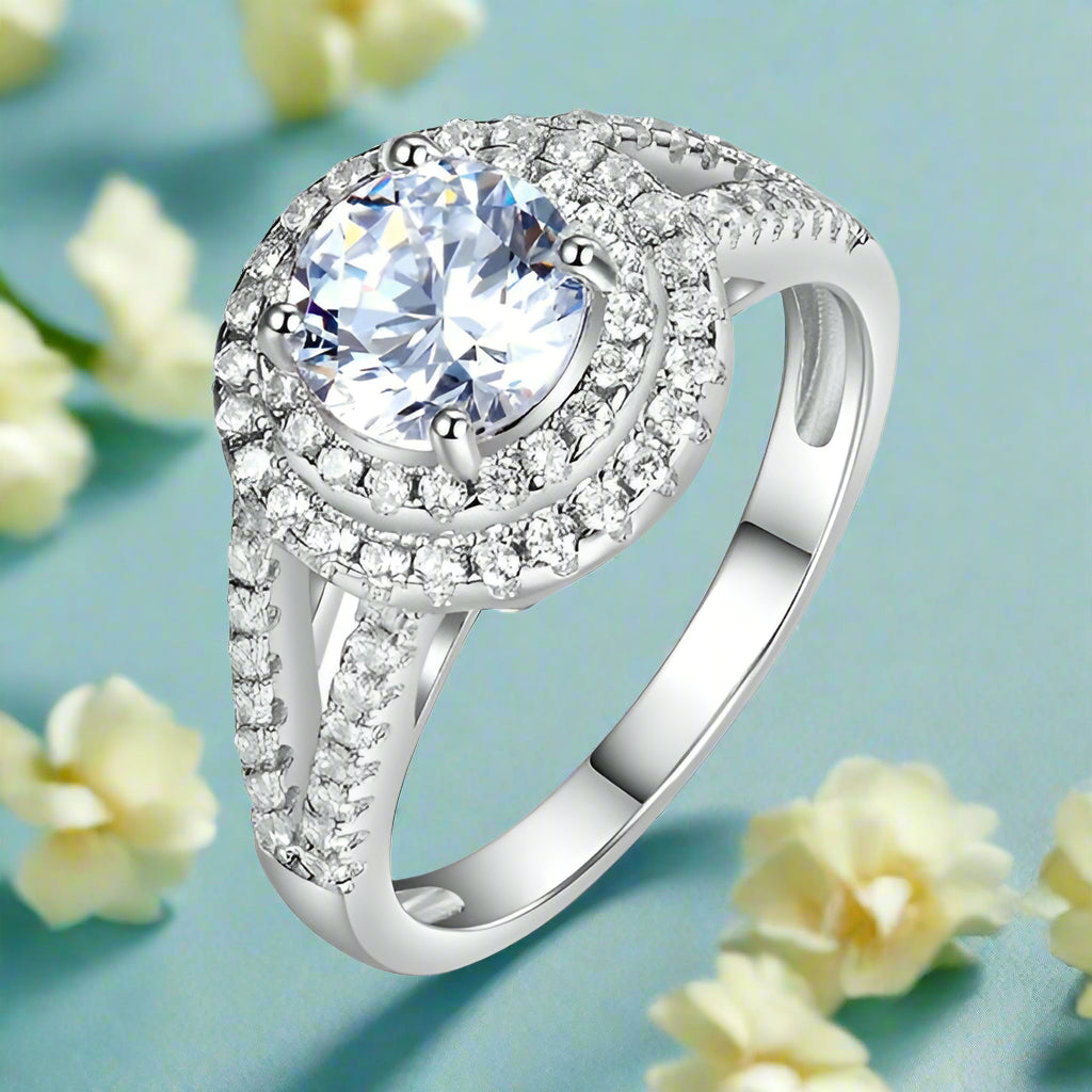Round 1.25 ct Diamond Double-Halo Engagement Ring-Evani Naomi Jewelry
